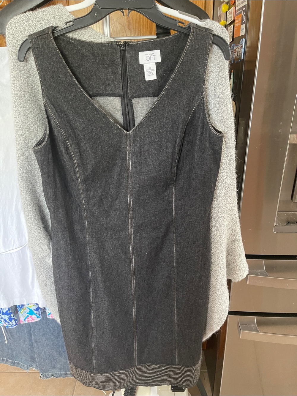 LOFT Black Denim Sleeveless V-Neck Shift Dress Size 10